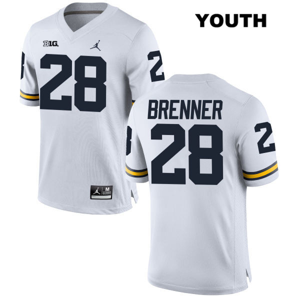Youth NCAA Michigan Wolverines Austin Brenner #28 White Jordan Brand Authentic Stitched Football College Jersey AN25H85MG
